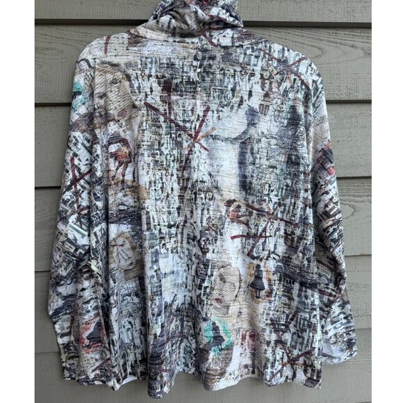 Inoah Made in USA Abstract Art Print Cowl Neck Tunic Top Size M - Picture 2 of 10